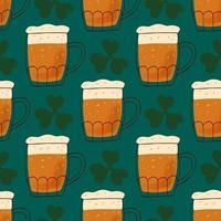 nahtlos Muster mit Illustration stilisiert Becher von Bier auf Grün Hintergrund zum st.patrick Urlaub vektor