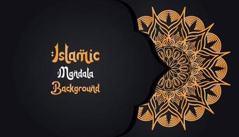 mandala, islamic bakgrund, lyx design. en svart bakgrund med en guld mönster den där säger islamic mandala bakgrund '' vektor