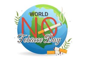 Welt Nein Tabak Tag Illustration von halt Rauchen, Zigarette Hintern und Schaden das Lunge im eben Karikatur Hand gezeichnet zum Landung Seite Vorlagen vektor