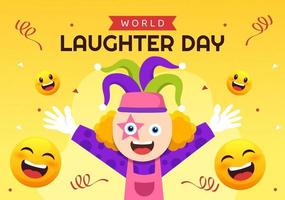 värld skratt dag illustration med smiley ansiktsbehandling uttryck söt för webb baner eller landning sida i platt tecknad serie hand dragen mallar vektor