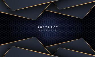 mörkblå abstrakt hexagon bakgrund med guldlinje lutningsformer. formgivningsmall för banner, affischer, omslag osv. vektor