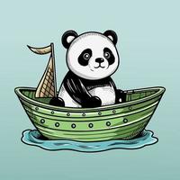 süß Panda Fahren klein Boot Schiff Illustration Vektor Kunstwerk