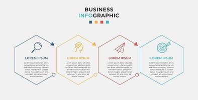 Business-Infografik-Design-Vorlagenvektor mit Symbolen und 4 vier Optionen oder Schritten. Kann für Prozessdiagramme, Präsentationen, Workflow-Layout, Banner, Flussdiagramm und Infografik verwendet werden vektor