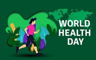 värld hälsa dag. friska livsstil. löpning, värld hälsa dag hälsning baner med naturlig stil, och sport tecken vektor