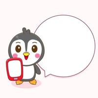 süß Pinguin halten Telefon Chibi Charakter Illustration vektor