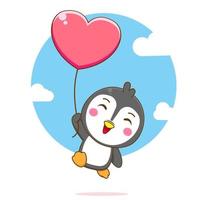 süß Pinguin spielen Liebe Ballon Chibi Charakter Illustration vektor