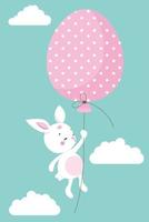 süß Illustration mit komisch Hase fliegend mit Ostern Ei Ballon vektor