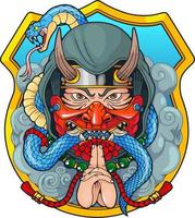 mittelalterlich japanisch Ninja Dämon, Logo Design vektor