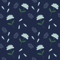 nahtlos Muster mit Blumen und Punkte auf ein dunkel Blau Hintergrund. ein Muster von stilisiert Pflanzen. Vektor Illustration.
