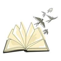 öppen bok med fågel flygande från den linje konst teckning isolerat på vit bakgrund vektor illustration.läskunnighet dag.världen bok dag.utbildning koncept.skiss teckning