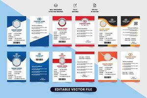 minimal id kort design bunt med röd och blå färger. studerande och anställd Identifiering kort samling med kreativ former. företags- identitet kort uppsättning design för företag organisationer. vektor