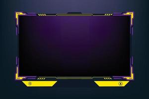 spezielles Gaming-Overlay-Design mit gelben und violetten Farben. Modernes Streaming-Frame-Design mit abstrakten Formen. futuristische Gaming-Frame-Dekoration auf dunklem Hintergrund mit Schaltflächen zum Abonnieren. vektor