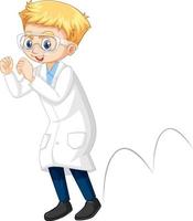 en pojke som bär tecknad karaktär i laboratoriekåpan vektor