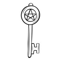 ritad för hand nyckel med en pentagram. klotter vektor illustration