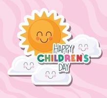 lycklig barns dag med sol- och molnvektordesign vektor