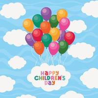 lycklig barns dag med ballonger och moln vektordesign vektor