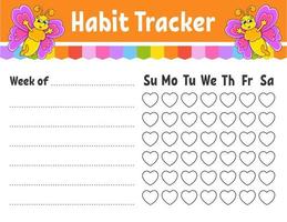 vana tracker för ungar. ark mall för utskrift. med söt karaktär. vektor illustration.