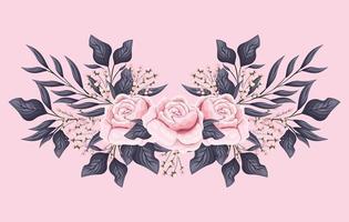 rosa Rosenblumen mit Blättern, die Vektordesign malen vektor