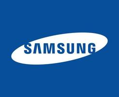 Samsung Marke Logo Telefon Symbol Weiß Design Süd Koreanisch Handy, Mobiltelefon Vektor Illustration mit Blau Hintergrund