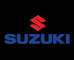 Suzuki logotyp varumärke bil symbol röd med namn blå design japan bil vektor illustration med svart bakgrund