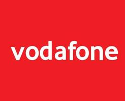 Vodafone Marke Logo Telefon Symbol Name Weiß Design England Handy, Mobiltelefon Vektor Illustration mit rot Hintergrund