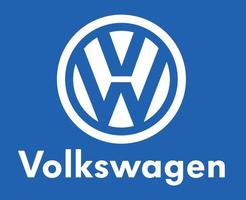 volkswagen varumärke logotyp bil symbol med namn vit design tysk bil vektor illustration med blå bakgrund