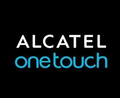 alcatel ett Rör logotyp varumärke telefon symbol namn vit och blå design mobil vektor illustration med svart bakgrund
