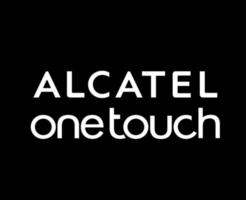 Alcatel einer berühren Logo Marke Telefon Symbol Name Weiß Design Handy, Mobiltelefon Vektor Illustration mit schwarz Hintergrund