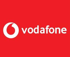 Vodafone Logo Marke Telefon Symbol mit Name Weiß Design England Handy, Mobiltelefon Vektor Illustration mit rot Hintergrund