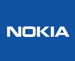 Nokia logotyp varumärke telefon symbol vit design finland mobil vektor illustration med blå bakgrund