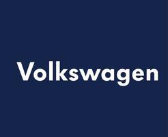 Volkswagen Logo Marke Auto Symbol Name Weiß Design Deutsche Automobil Vektor Illustration mit Blau Hintergrund