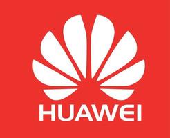 huawei logotyp varumärke telefon symbol med namn vit design Kina mobil vektor illustration med röd bakgrund