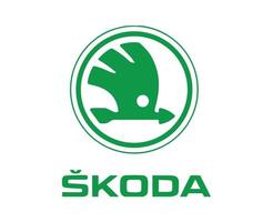 Skoda Marke Logo Auto Symbol mit Name Grün Design Tschechisch Automobil Vektor Illustration