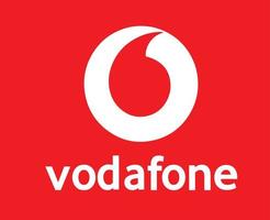 Vodafone Marke Logo Telefon Symbol mit Name Weiß Design England Handy, Mobiltelefon Vektor Illustration mit rot Hintergrund