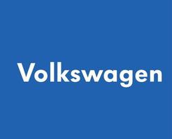 Volkswagen Marke Logo Auto Symbol Name Weiß Design Deutsche Automobil Vektor Illustration mit Blau Hintergrund