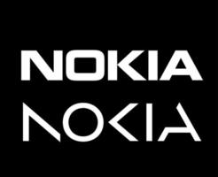 Nokia varumärke logotyp telefon symbol vit namn design finland mobil vektor illustration med svart bakgrund