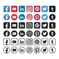 uppsättning av social media ikoner av Facebook, Youtube, linkedin, Instagram, Pinterest, Twitter, och tumblr vektor