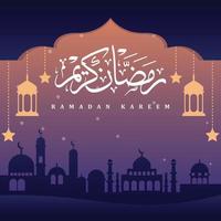ramadan kareem illustration, med en moské i silhuett stil. premie vektor bakgrund, baner, hälsning kort etc.