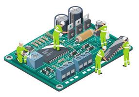 elektronisch Herstellung Design Komponenten Schaltkreis Tafel Ingenieurwesen Koordinate Symbole Konzept isometrisch Illustration isometrisch isoliert Vektor