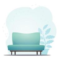 leeren Sofa und Zimmerpflanze. Hintergrund mit Raum zum Ihre Charakter. Vektor eben Illustration.