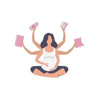 Yoga zum schwanger Frauen. aktiv Gut gebaut schwanger weiblich Charakter. isoliert auf Weiß Hintergrund. Vektor Illustration im Karikatur Stil.