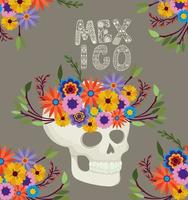 Schädel mit Blumen und Mexiko Schriftzug vektor