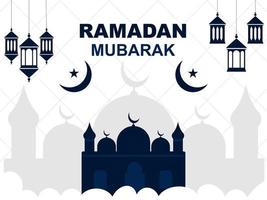 Ramadan Mubarak islamisch Hintergrund mit Moschee Halbmond Mond und Laterne. Ramadan kareem Festival Feier islamisch Banner. religiös islamisch Gruß. Lampen Dekoration, Zier Laterne Verbrennung. vektor