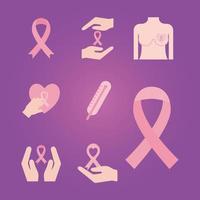 bröstcancer medvetenhet Ikonuppsättning vektor