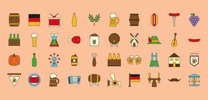 oktoberfest line und fill style icon set vektor