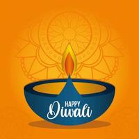 glückliche Diwali-Kerze auf einem Mandala-Hintergrund vektor