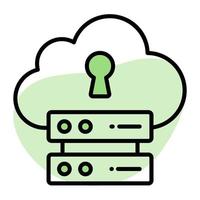 Schlüsselloch auf Wolke mit Daten Server bezeichnet Vektor von sichern Daten Backup
