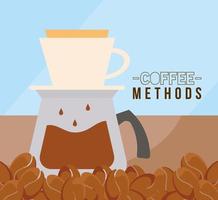kaffemetoder med kruka och bönor vektordesign vektor