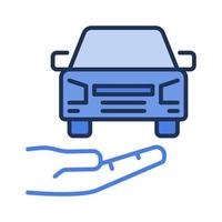 bil på hand vektor hyra bil begrepp blå ikon eller tecken