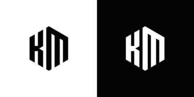 brev k m polygon, hexagonal minimal logotyp design på svart och vit bakgrund vektor